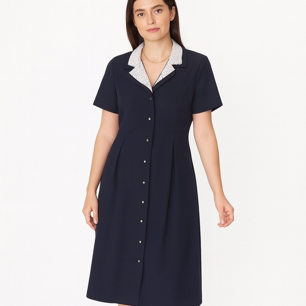 VTG Miss Dorby Womens Navy Blue Dress Midi Sz 10 Career Sheath Office